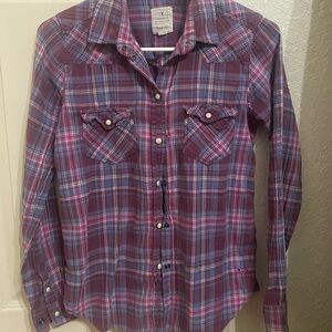 American Eagle Outfitters  Women’s Purple Plaid Button-Down Shirt